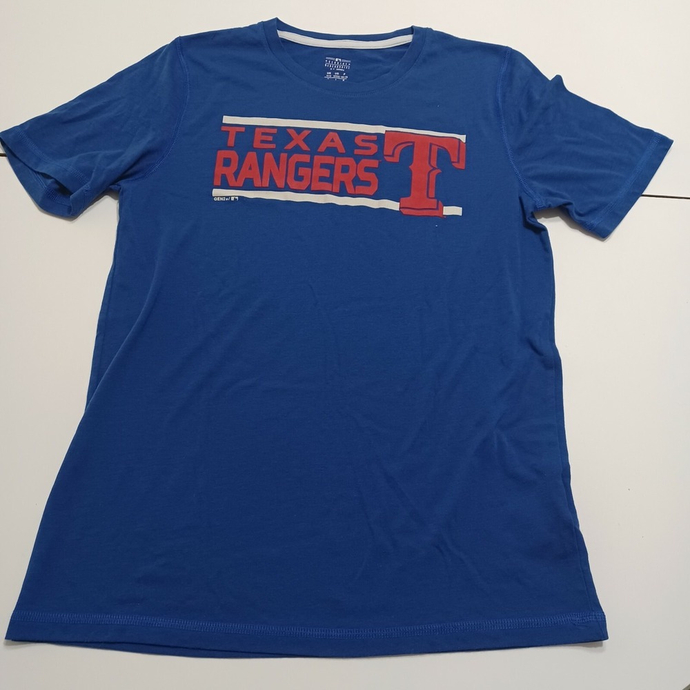 Texas Rangers Boys Graphic T Shirt Blue Red Crew Neck Genuine Merch Tee 14 16 L